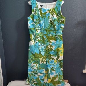 Talbots Blue and Green Floral Cotton  Dress